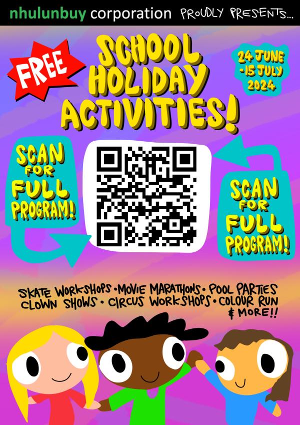 School Holiday poster - June to July 2024 - QR code